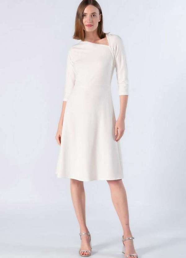 Lamis - Vestido Midi Decote Moderno Off White