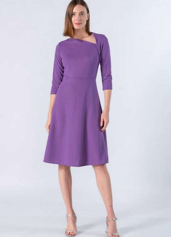 Lamis - Vestido Midi Decote Moderno Roxo