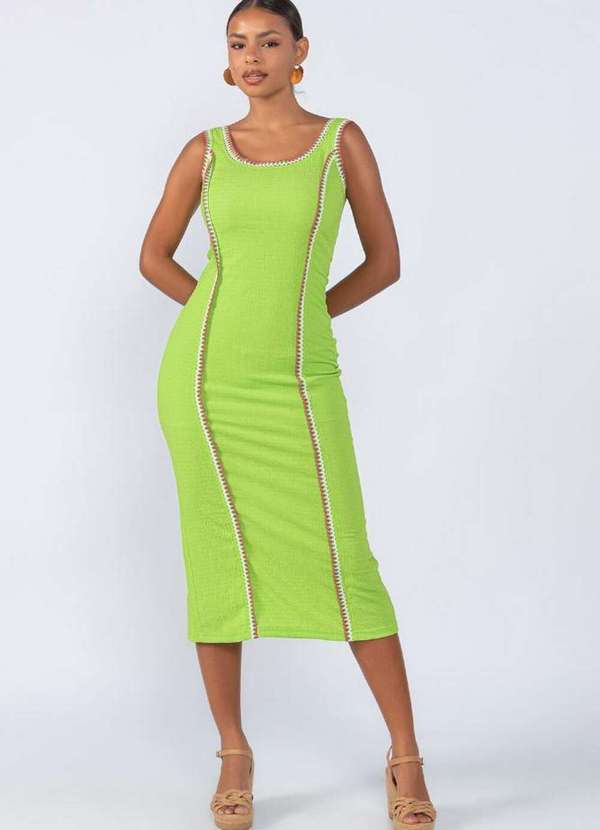 Lamis - Vestido Midi Detalhe Croche Verde
