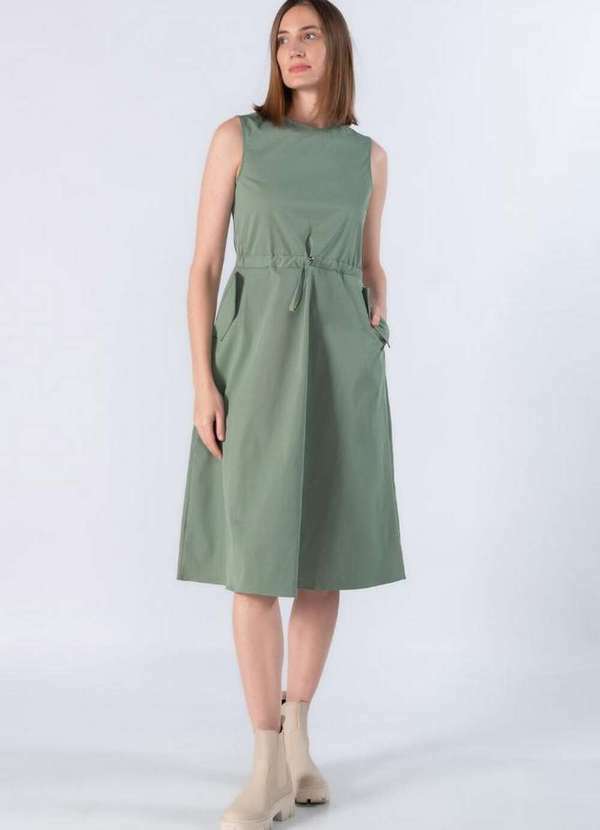 Lamis - Vestido Midi Detalhe de Ajuste na Cintura Verde