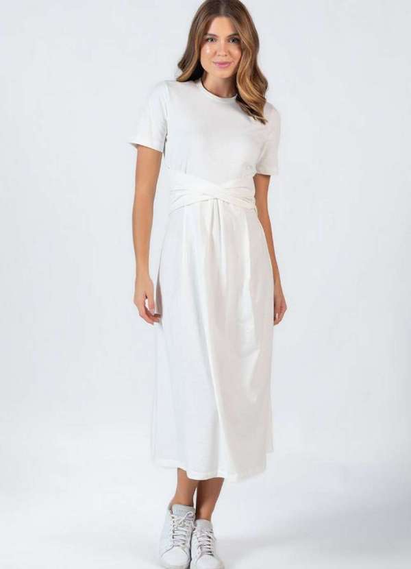 Lamis - Vestido Midi em Algodao Faixa Branco