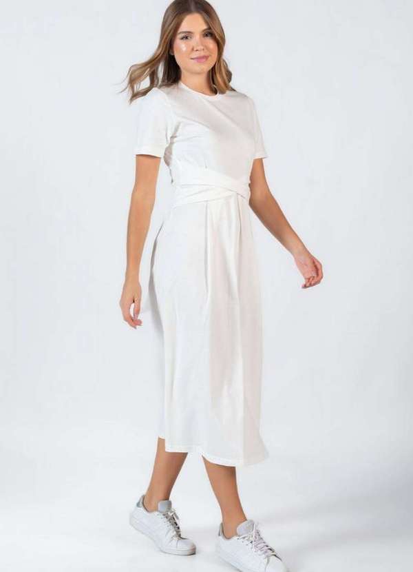 Lamis - Vestido Midi em Algodao Faixa Branco 2
