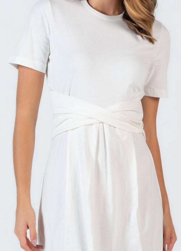 Lamis - Vestido Midi em Algodao Faixa Branco 4