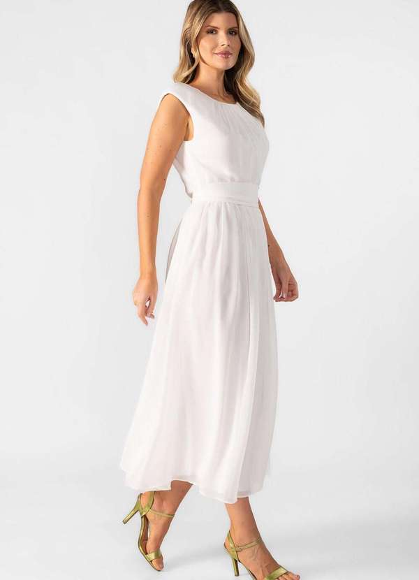 Lamis - Vestido Midi em Chiffon Off White