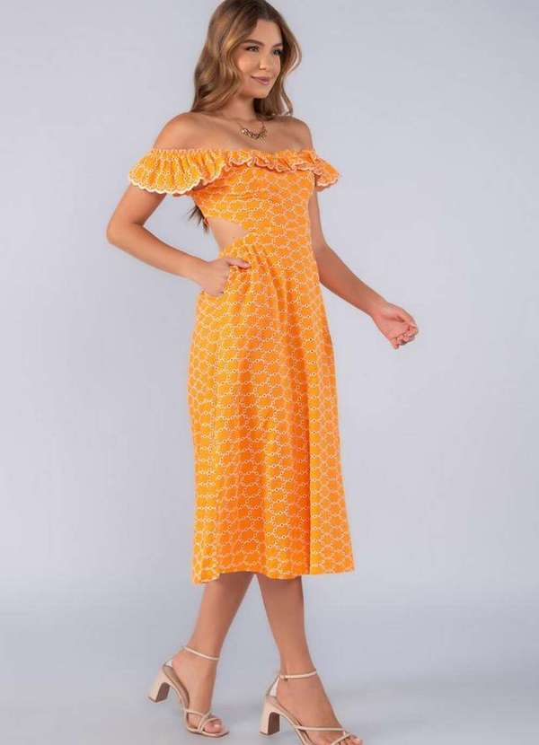 Lamis - Vestido Midi em Laise Babado e Abertura Costas Laranja 3