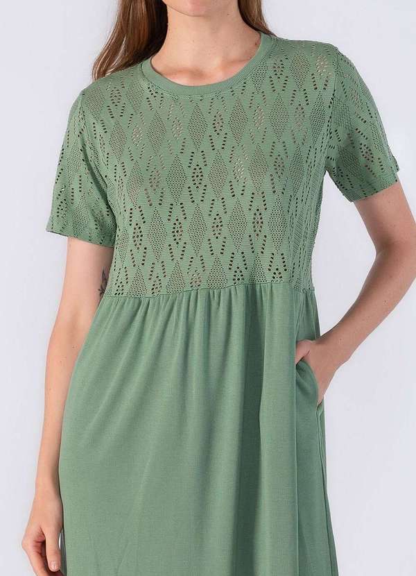 Lamis - Vestido Midi em Laise e Ribana Verde