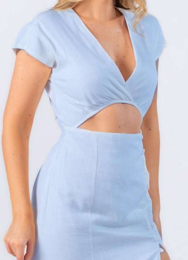 Lamis - Vestido Midi em Linho com Recorte Azul Claro 3
