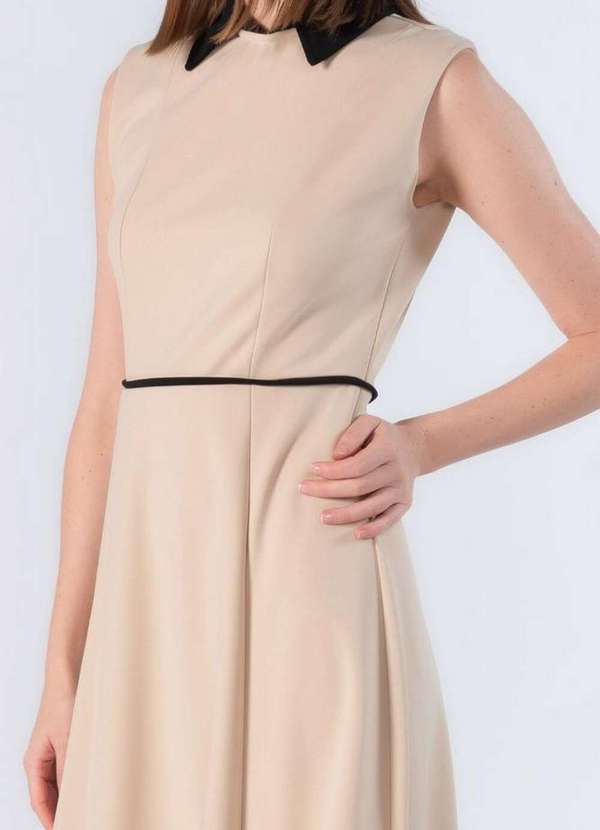 Lamis - Vestido Midi em Poliester Gola Classica Bege 3