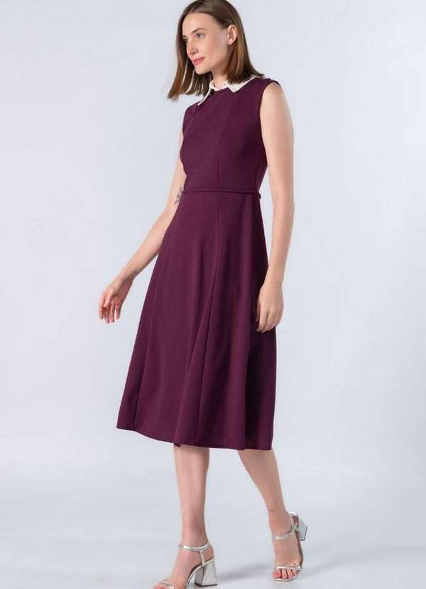Lamis - Vestido Midi em Poliester Gola Classica Roxo 3
