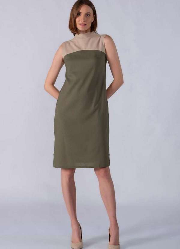 Lamis - Vestido Midi em Viscolinho Bicolor Verde