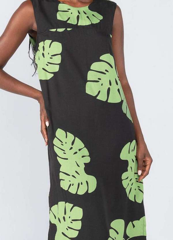 Lamis - Vestido Midi em Viscose Estampa Tropical Verde 2