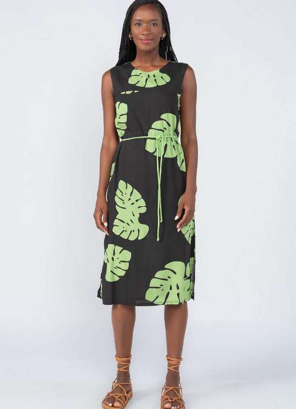 Lamis - Vestido Midi em Viscose Estampa Tropical Verde 3