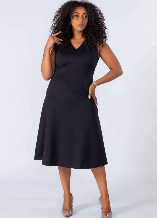 Lamis - Vestido Midi Estruturado com Forro Preto