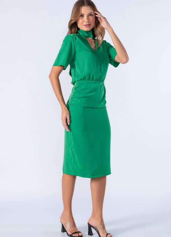 Lamis - Vestido Midi Franzido Decotado Verde 3