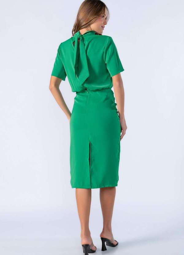 Lamis - Vestido Midi Franzido Decotado Verde 4