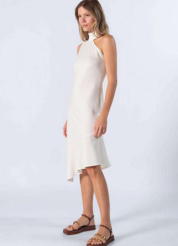 Lamis - Vestido Midi Gola Alta Barra Transversal Off White