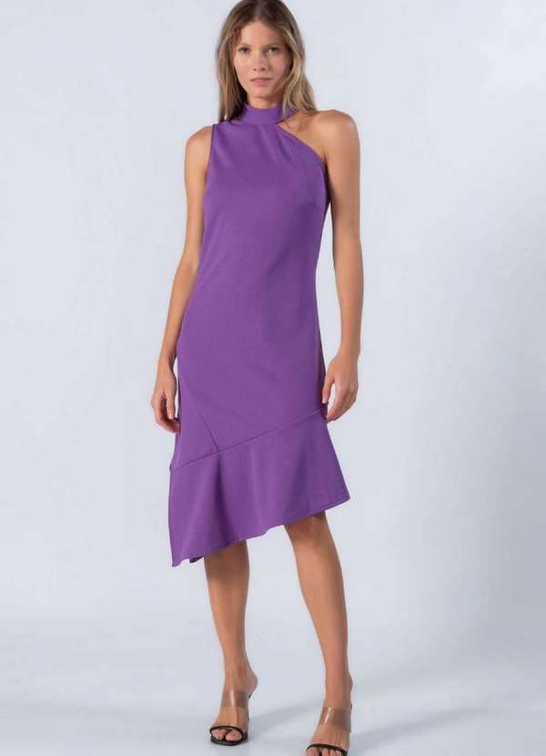 Lamis - Vestido Midi Gola Alta Barra Transversal Roxo