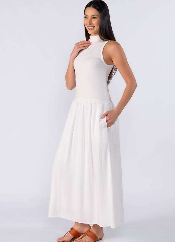 Lamis - Vestido Midi Gola Alta em Malha Confort Off White 3