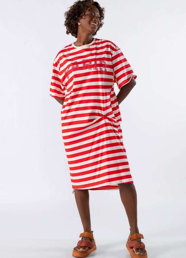 Lamis - Vestido Midi Listrado Vermelho 2