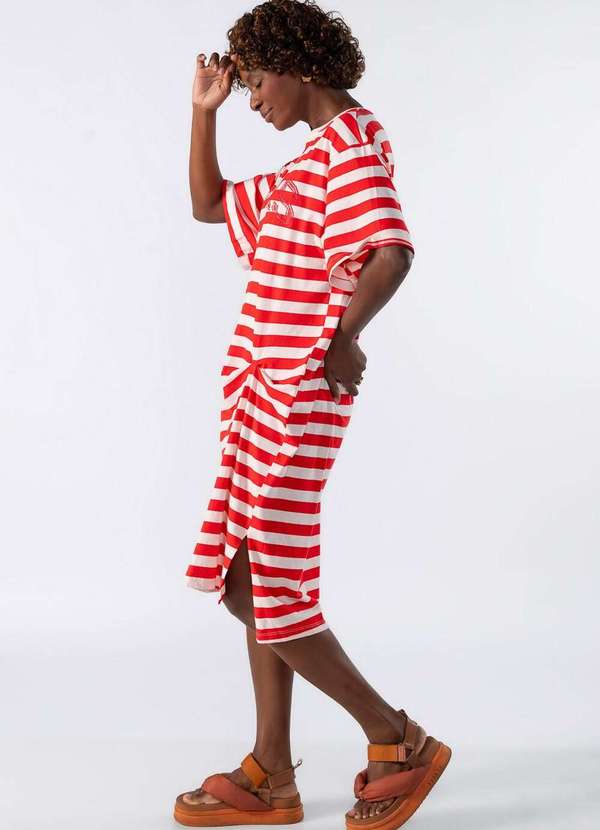 Lamis - Vestido Midi Listrado Vermelho 3