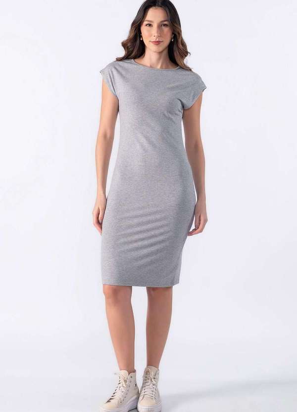 Lamis - Vestido Midi Manga Muscle Cinza