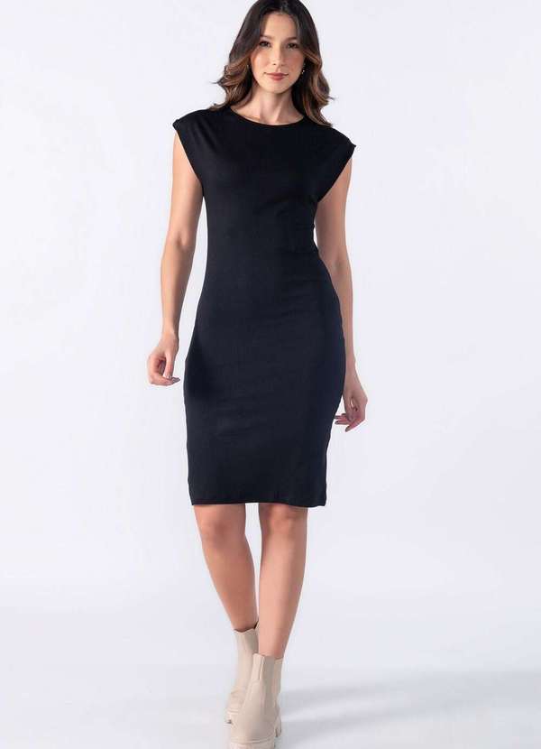 Lamis - Vestido Midi Manga Muscle Preto