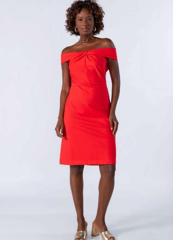 Lamis - Vestido Midi Ombro a Ombro Vermelho
