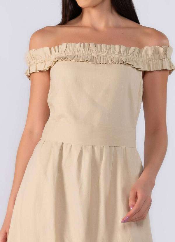 Lamis - Vestido Midi Ombro a Ombro Bege 2