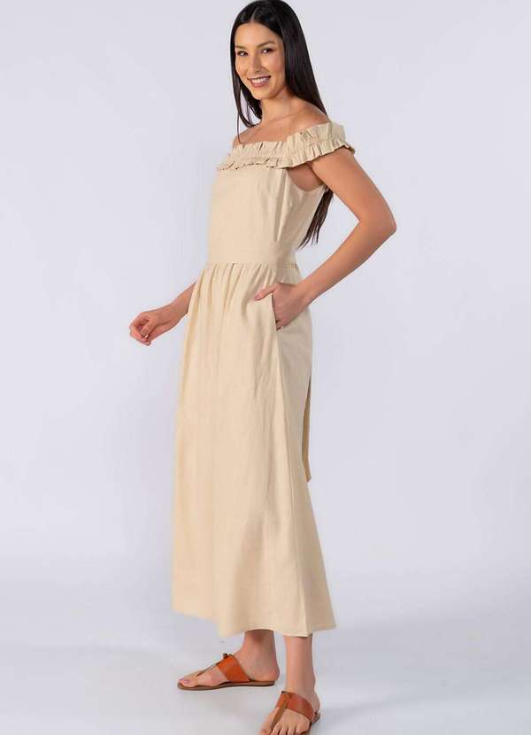 Lamis - Vestido Midi Ombro a Ombro Bege 3