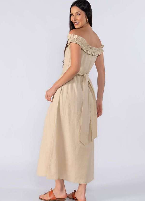Lamis - Vestido Midi Ombro a Ombro Bege 4