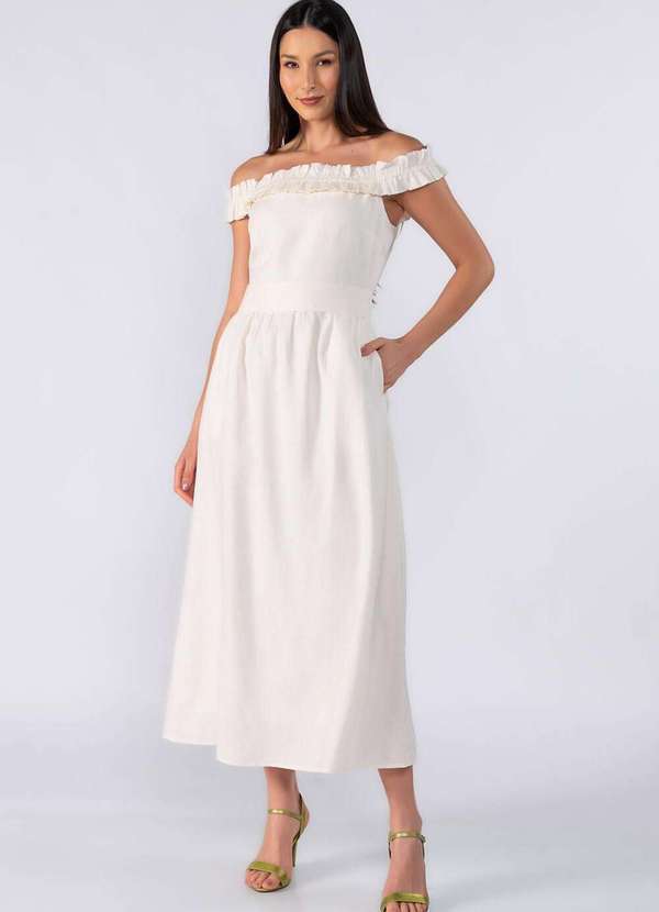 Lamis - Vestido Midi Ombro a Ombro Off White 2