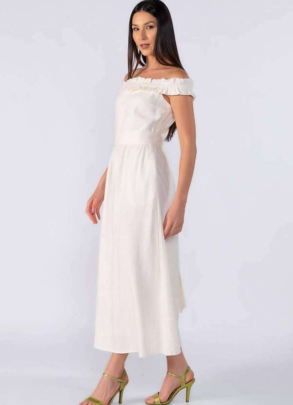 Lamis - Vestido Midi Ombro a Ombro Off White 3