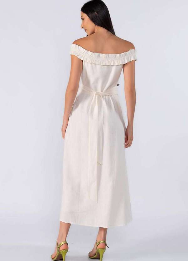 Lamis - Vestido Midi Ombro a Ombro Off White 4
