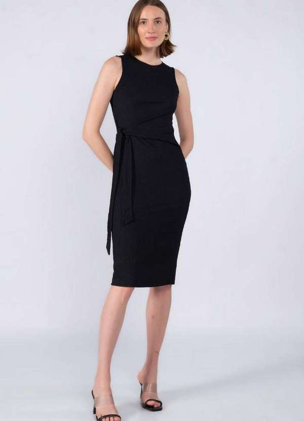 Lamis - Vestido Midi Regata Laco Lateral Poliester Preto