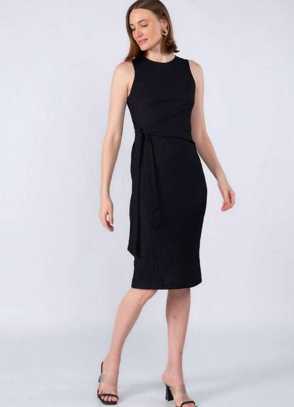Lamis - Vestido Midi Regata Laco Lateral Poliester Preto 3