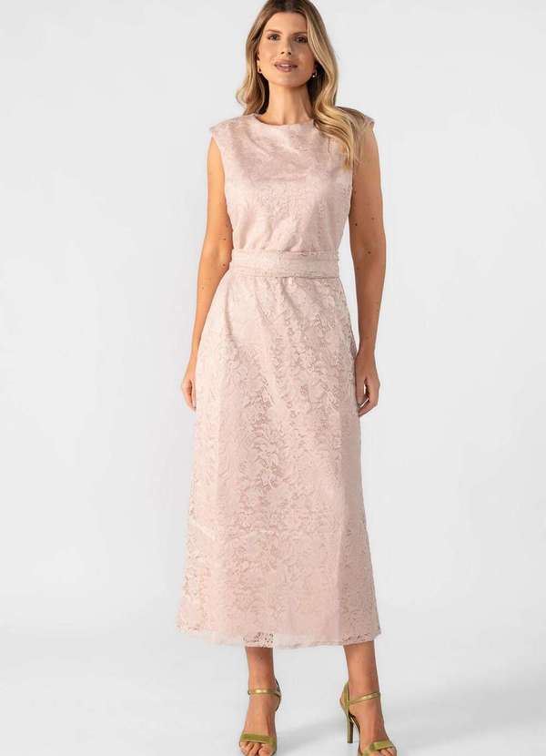 Lamis - Vestido Midi Renda com Faixa Rose 3