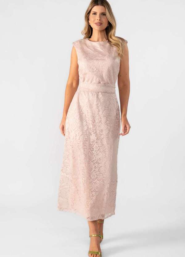 Lamis - Vestido Midi Renda com Faixa Rose 4