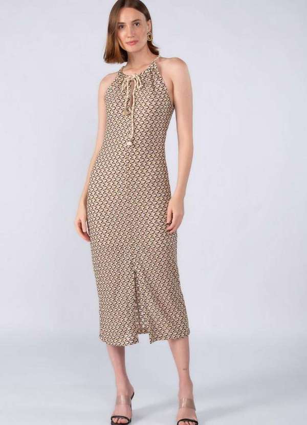 Lamis - Vestido Midi Renda Trabalhada Forrado Preto