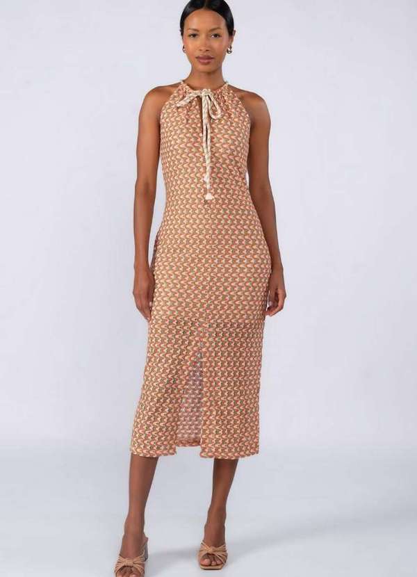 Lamis - Vestido Midi Renda Trabalhada Forrado Verde