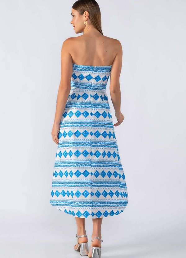 Lamis - Vestido Midi Tomara que Caia com Laco Azul