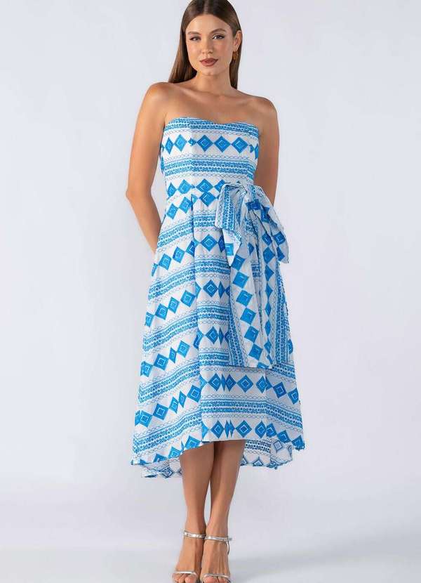 Lamis - Vestido Midi Tomara que Caia com Laco Azul 2