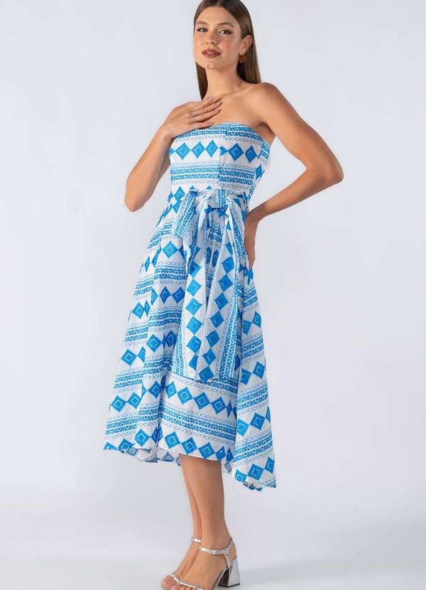 Lamis - Vestido Midi Tomara que Caia com Laco Azul 4