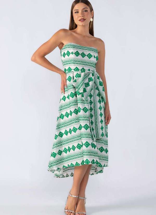 Lamis - Vestido Midi Tomara que Caia com Laco Verde