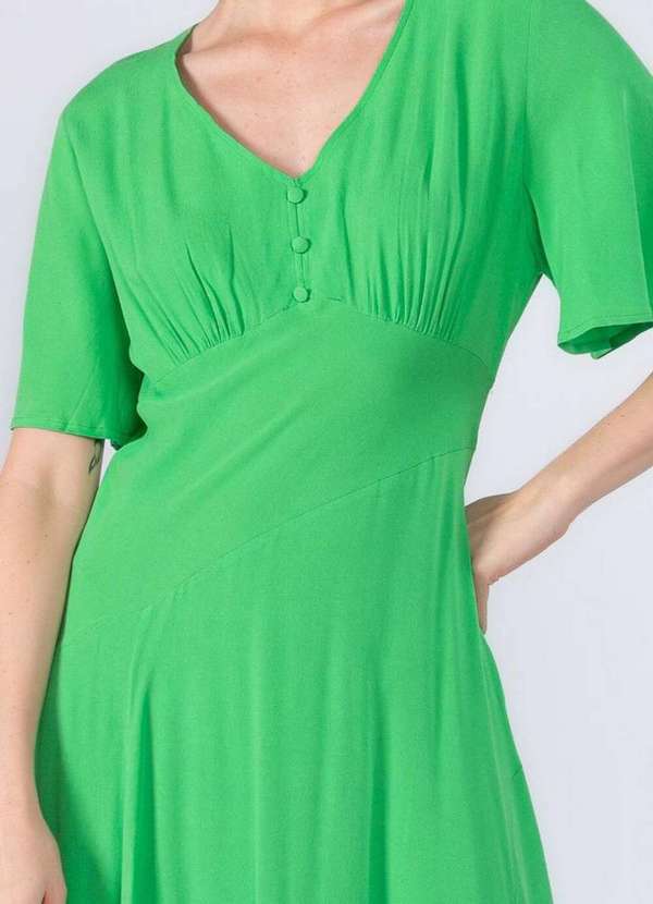 Lamis - Vestido Midi Viscose Botoes Forrado Verde 2