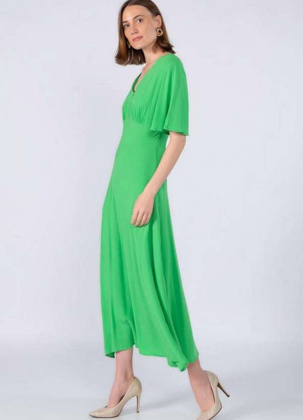 Lamis - Vestido Midi Viscose Botoes Forrado Verde 3