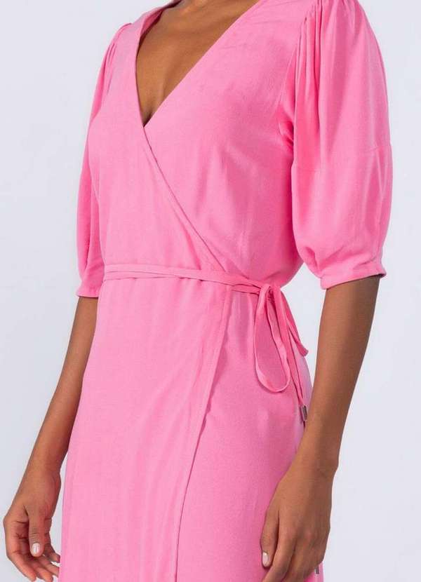 Lamis - Vestido Midi Viscose Envelope Manga Curta Rosa