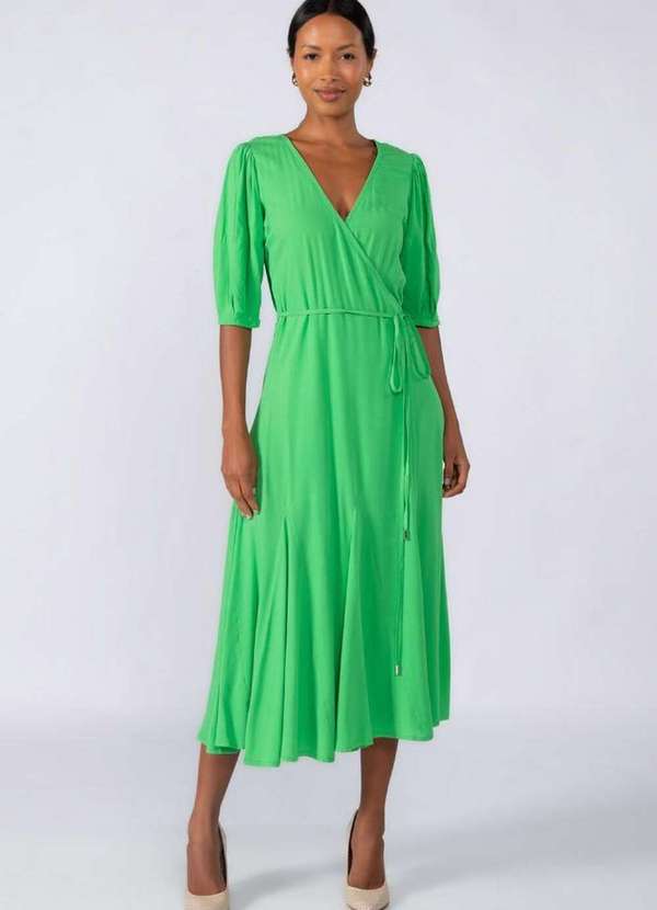 Lamis - Vestido Midi Viscose Envelope Manga Curta Verde