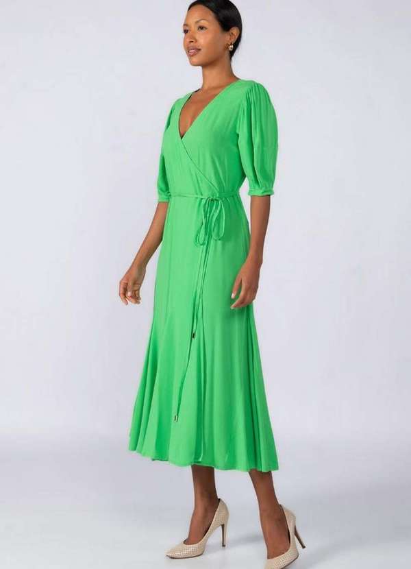 Lamis - Vestido Midi Viscose Envelope Manga Curta Verde 3