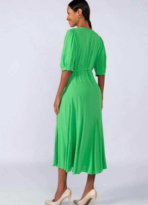 Lamis - Vestido Midi Viscose Envelope Manga Curta Verde 4