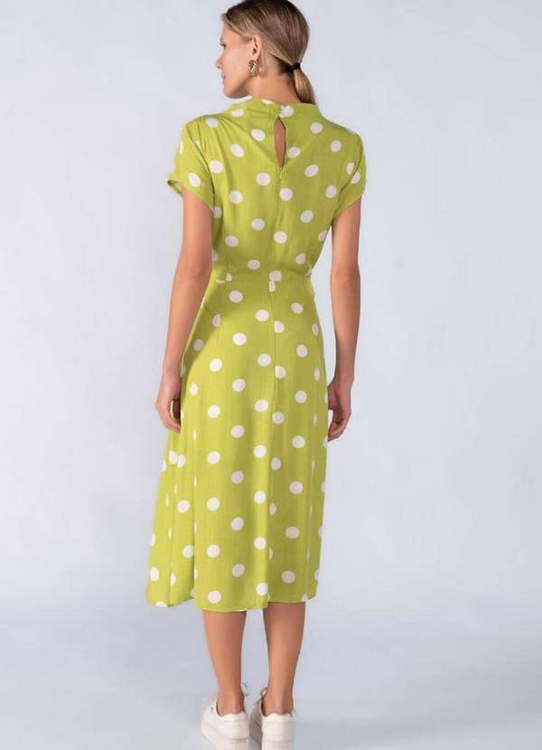 Lamis - Vestido Midi Viscose Evase Poa com Gola Verde 2